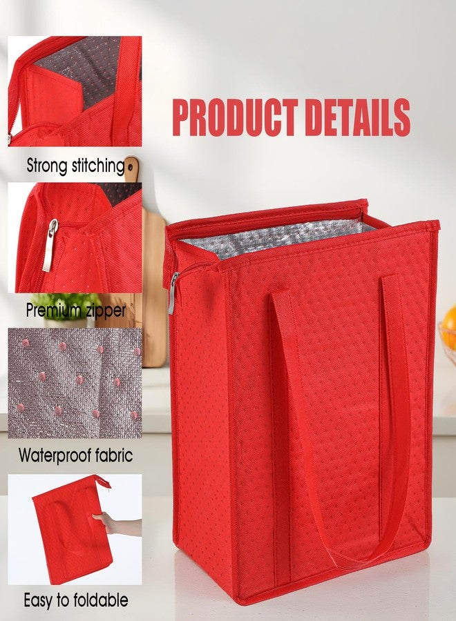 Caeuiciw 6 Pcs Insulated Grocery Bags Insulated Shopping Bag Small Red Large Reusable Insulat Cooler Bag with Zipper Top Shopping Totes for Hot or Cold Food - Image 3